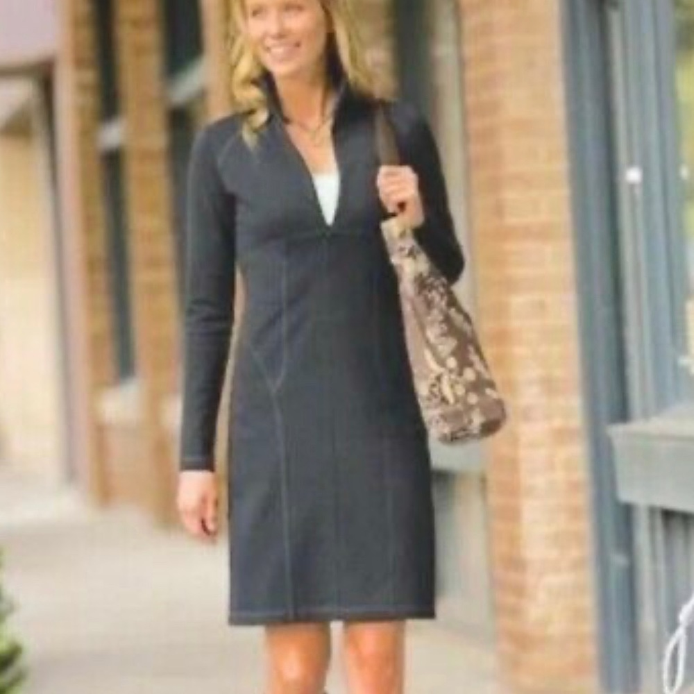 Athleta Charcoal Gray Long-Sleeve Zip-Front Dress